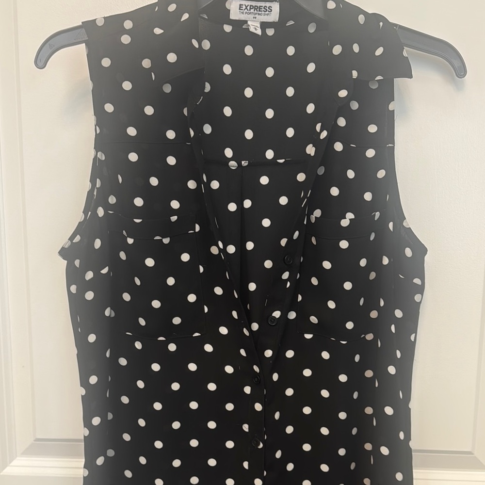 Express Black and White Polka Dot Sleeveless Top